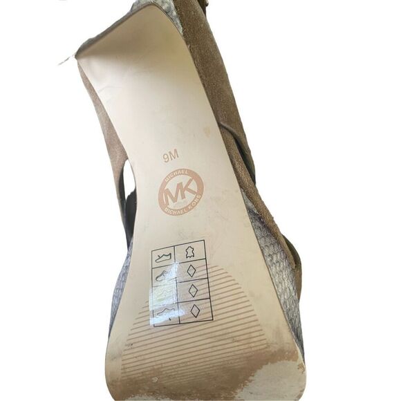 Michael Kors Mariana Suede/ Snakeskin Sling Platform/Open Toe Heels Brown Size 9 - Picture 5 of 11